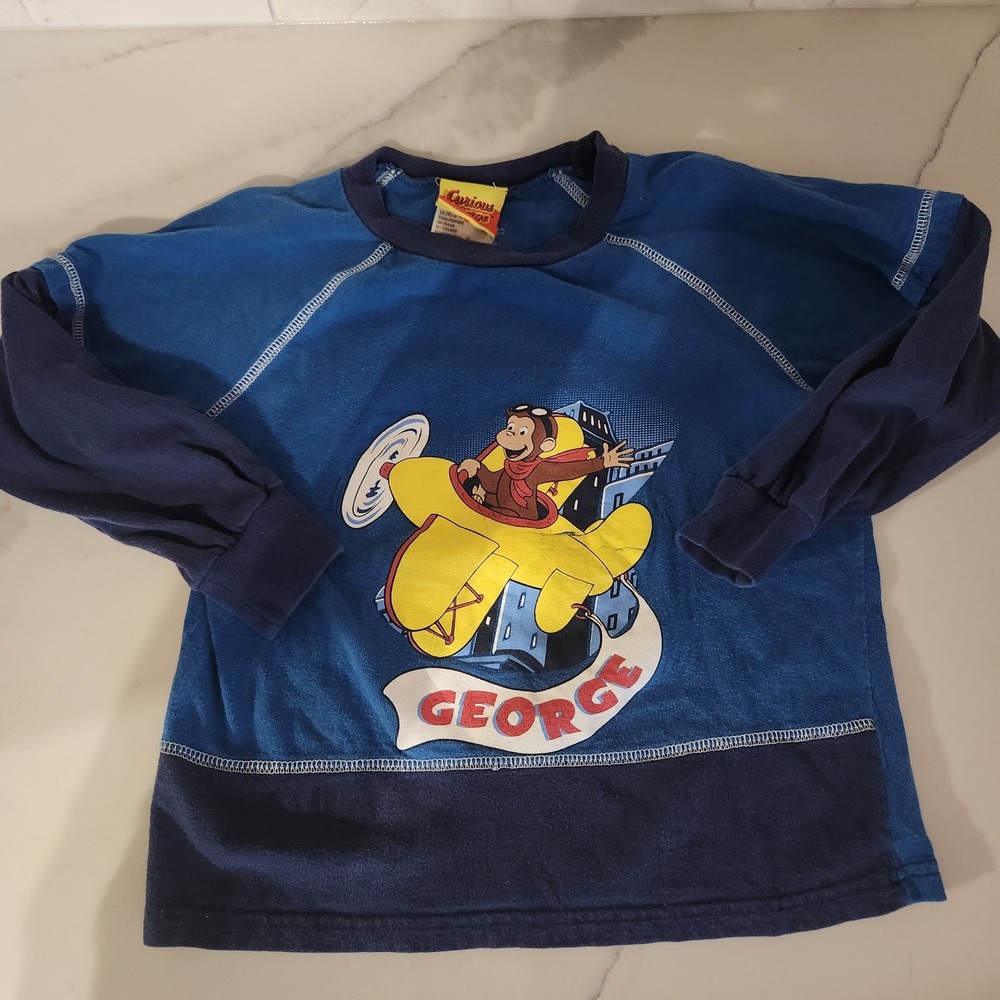 Rare vintage Curious George Boys Long Sleeve Shirt Size 6X‎